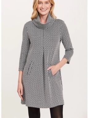 Tyler Boe Black White Knit Dress Cowl Neck A Line Mod Stretch Pockets S